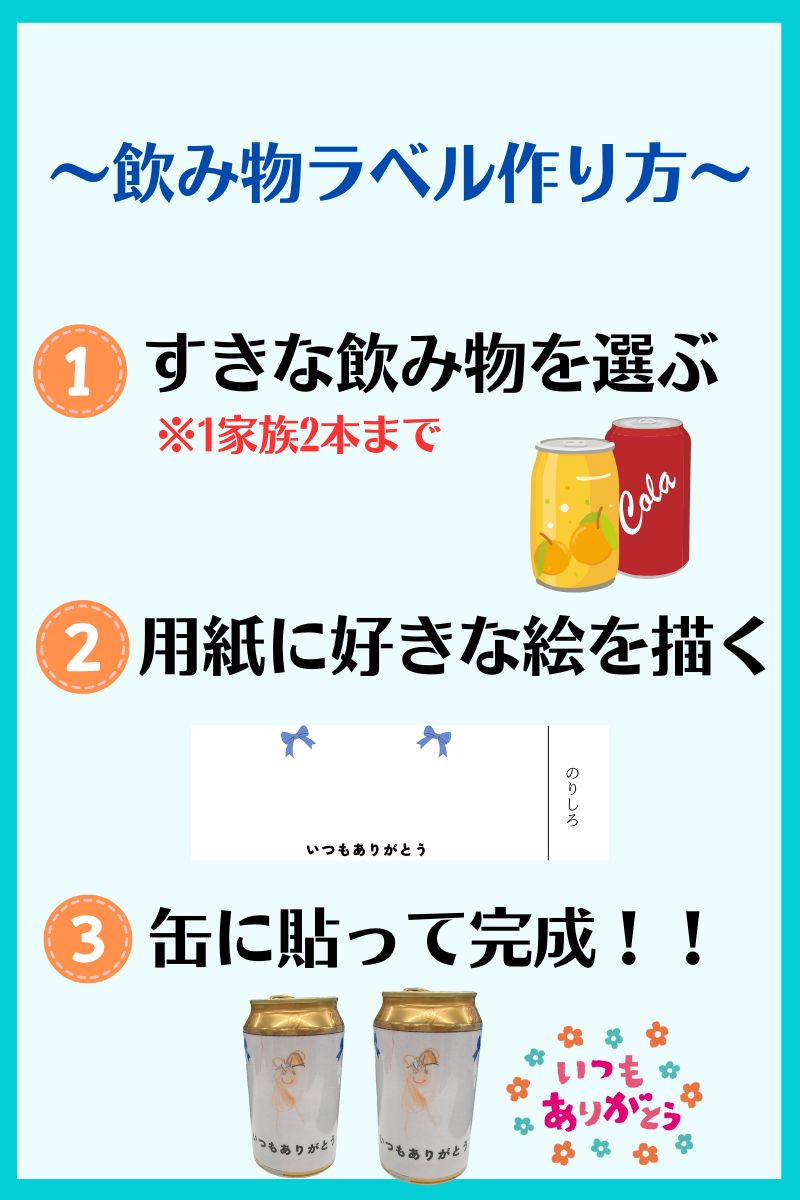 【プレステージ城東】おとうさん・おかあさんに送ろう　飲み物のラベルを作ってプレゼント